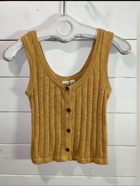ROXY Yellow Ribbed Knit Tank Top XS